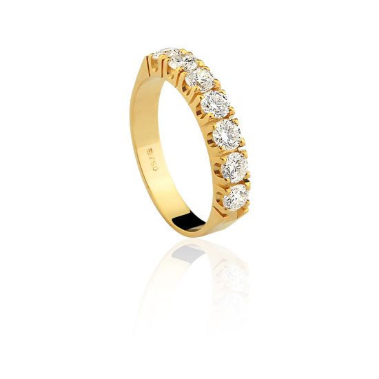 Meia aliança em ouro amarelo 18k-750 com diamantes - 0100022091Br