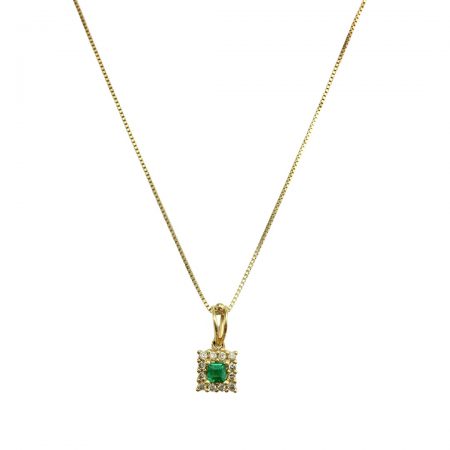 Gargantilha em ouro 18k com esmeralda quadrada e diamantes